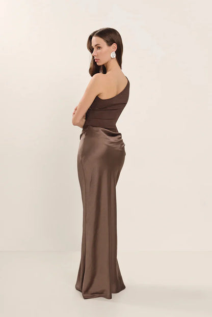 Elegant Dresses - Satin Inclined Shoulder Sexy Maxi Dress Women Fashion Patchwork Sleeveless Backless Bodycon Evening Club Party Dress