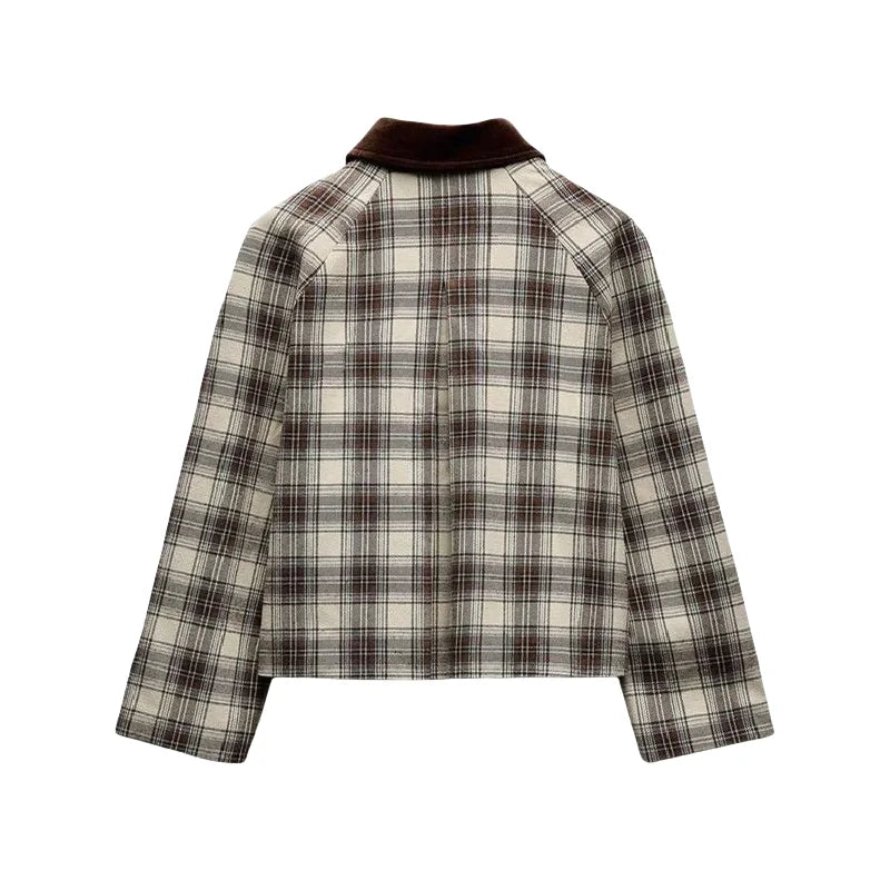 Jackets - Spring New Jacket French Romantic Women's Retro Plaid Cape Long Sleeve Cotton POLO Collar Jacket