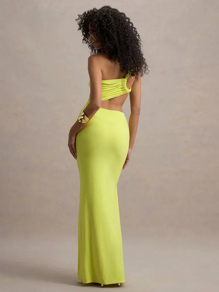 Elegant Dresses - Sexy Sleeveless Hollow Out Irregular Side Ribbon Pleated Long Dress For Women High Waist Elegant Sexy Club Party Dress