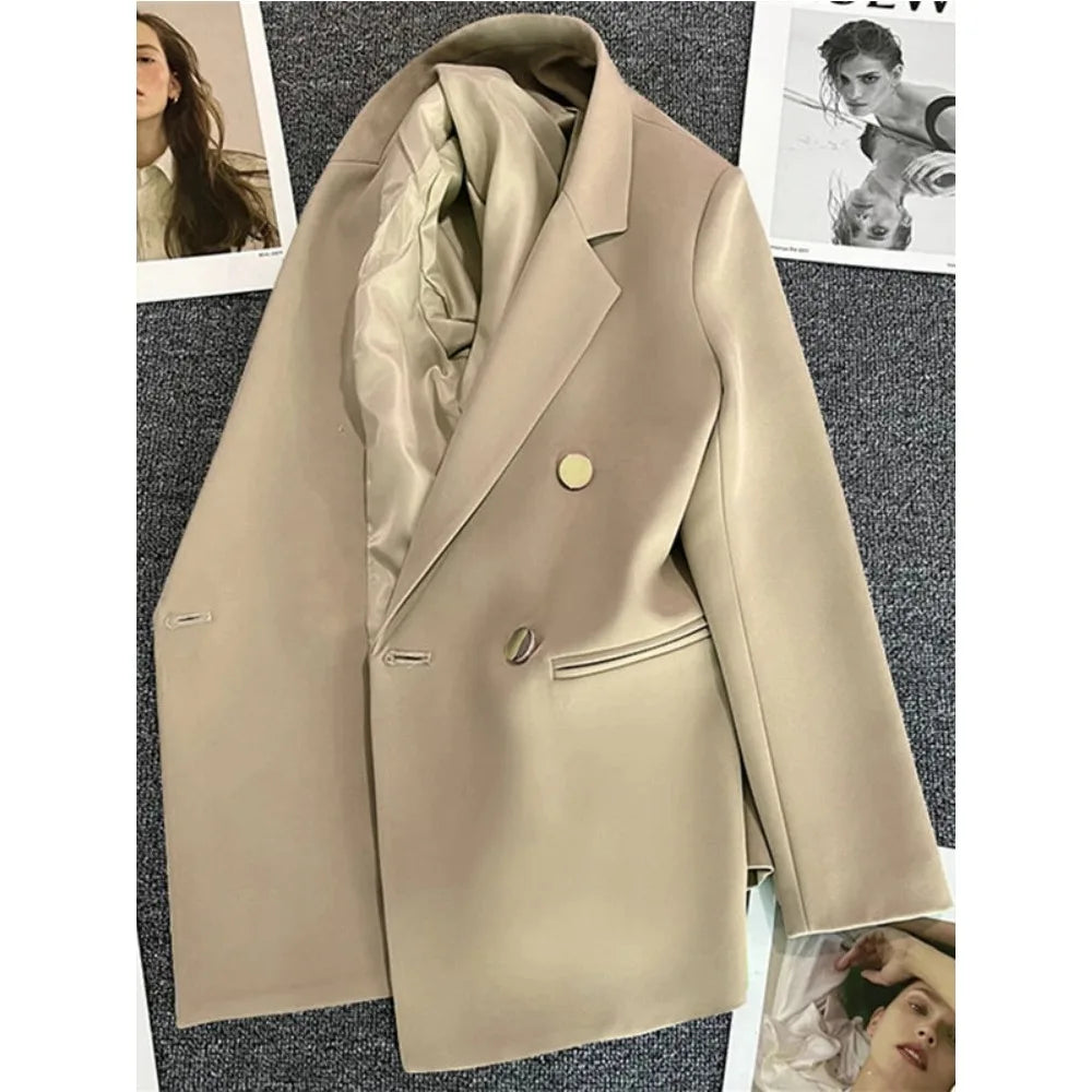 Blazers - Women Suit Blazer Elegant Coat 2025 Spring Autumn Fashion Korean Blazer Luxury Double Breasted Jacket Solid Ladies Tops Clothes