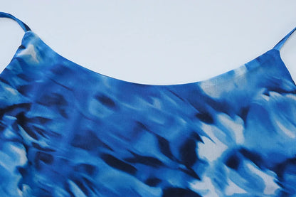 Elegant Dresses - Halter Backless Print Sexy Maxi Dress For Women Gown Elegant Blue Printed Lace-up Sleeveless Evening Long Dress