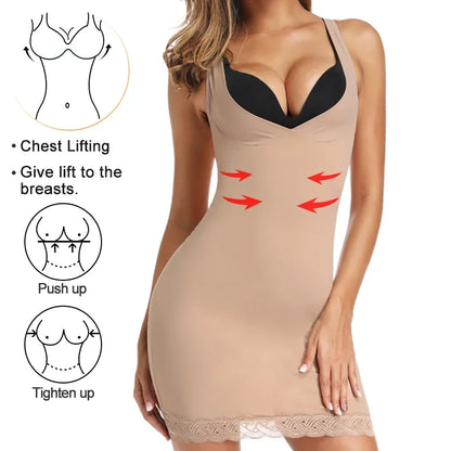 Shapers - Womens Full Slip Shapewear Dress Bodysuits Lingerie with Lace Firm Control Open Bust Waist Cinchers Body Shaper Dresses