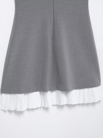 Business Casual Dresses - Women's High Street Sexy Dress Grey O-Neck Sleeveless Patchwork Decorate Zipper Female Summer Fashion Mini Dresses