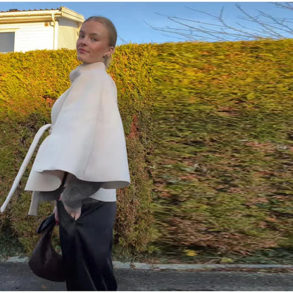 Coats - Elegant Stand Women's Coat Solid Long Sleeve Button Belted Lace-Up Cardigan Jacket 2025 Autumn Winter Outerwear Female Tops