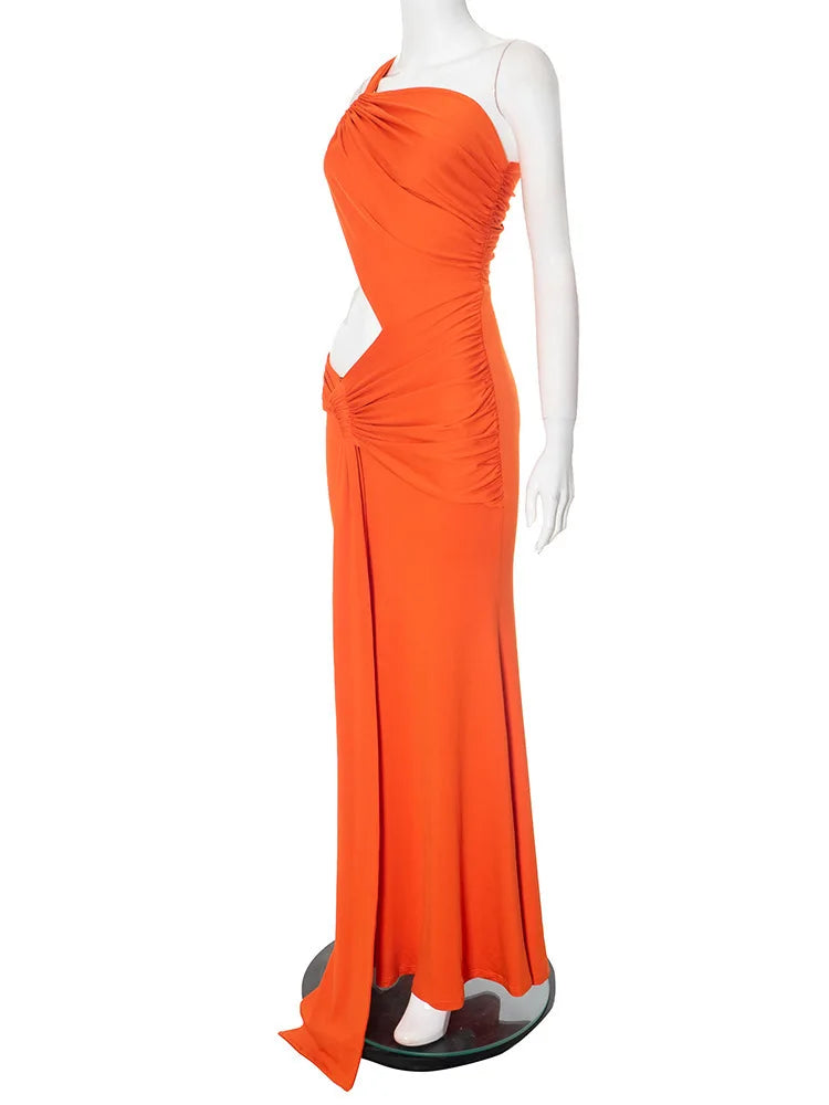 Elegant Dresses - Sexy Sleeveless Hollow Out Irregular Side Ribbon Pleated Long Dress For Women High Waist Elegant Sexy Club Party Dress