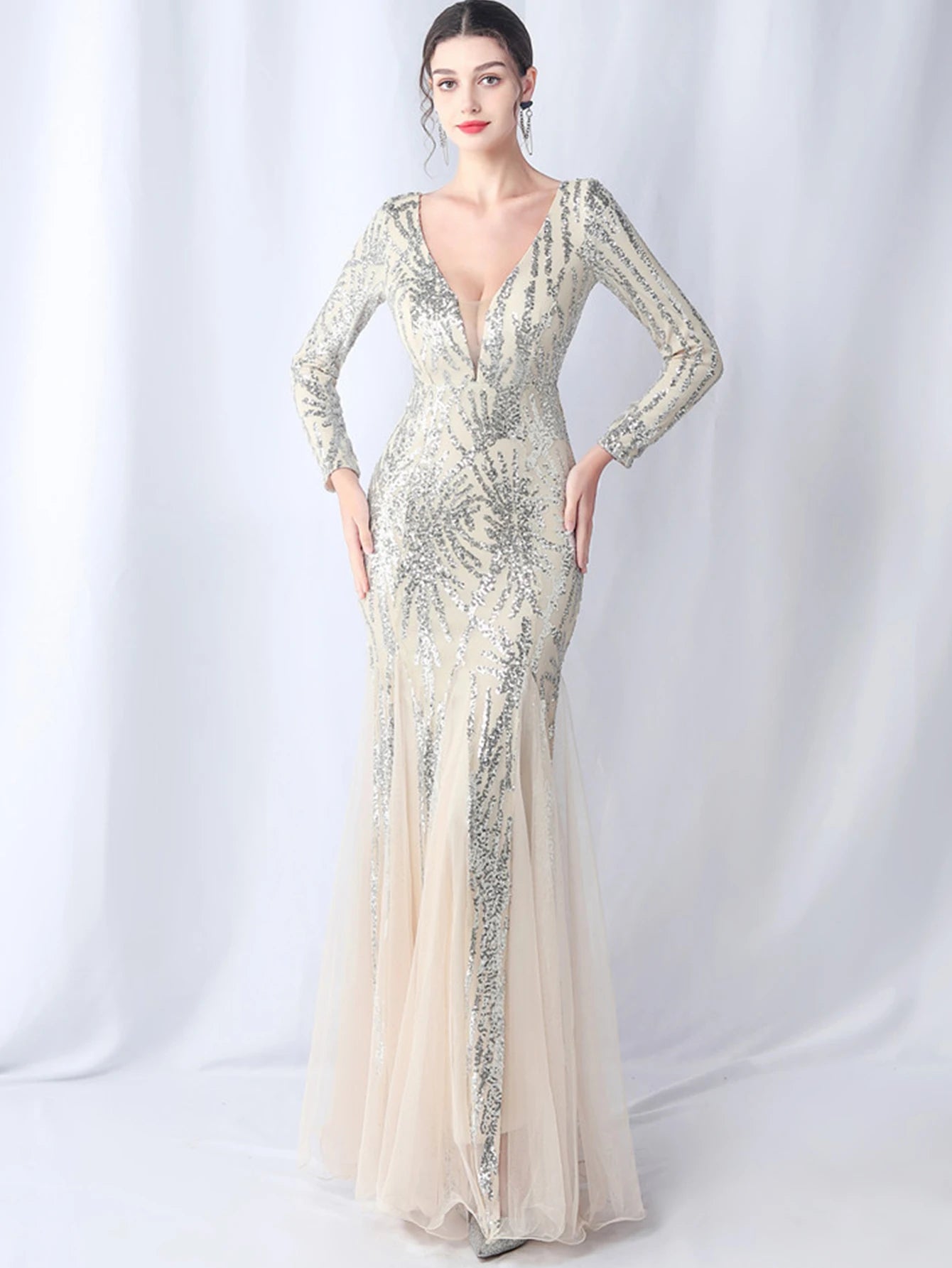 Sequin Dresses - Sexy backless maxi sequin summer dress women 2024 elegant luxury mesh wedding party dress long sleeve evening dresses vestidos