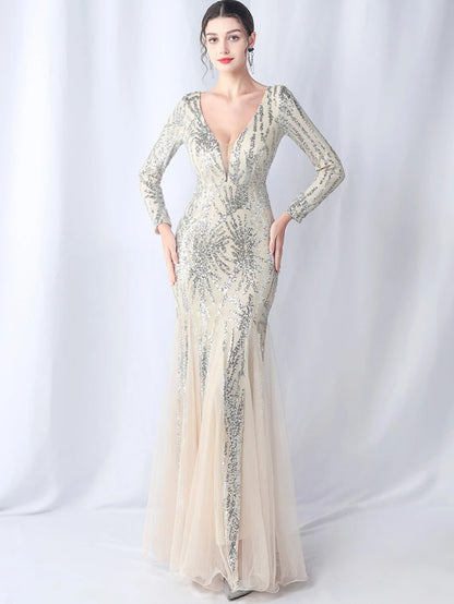 Sequin Dresses - Sexy backless maxi sequin summer dress women 2024 elegant luxury mesh wedding party dress long sleeve evening dresses vestidos