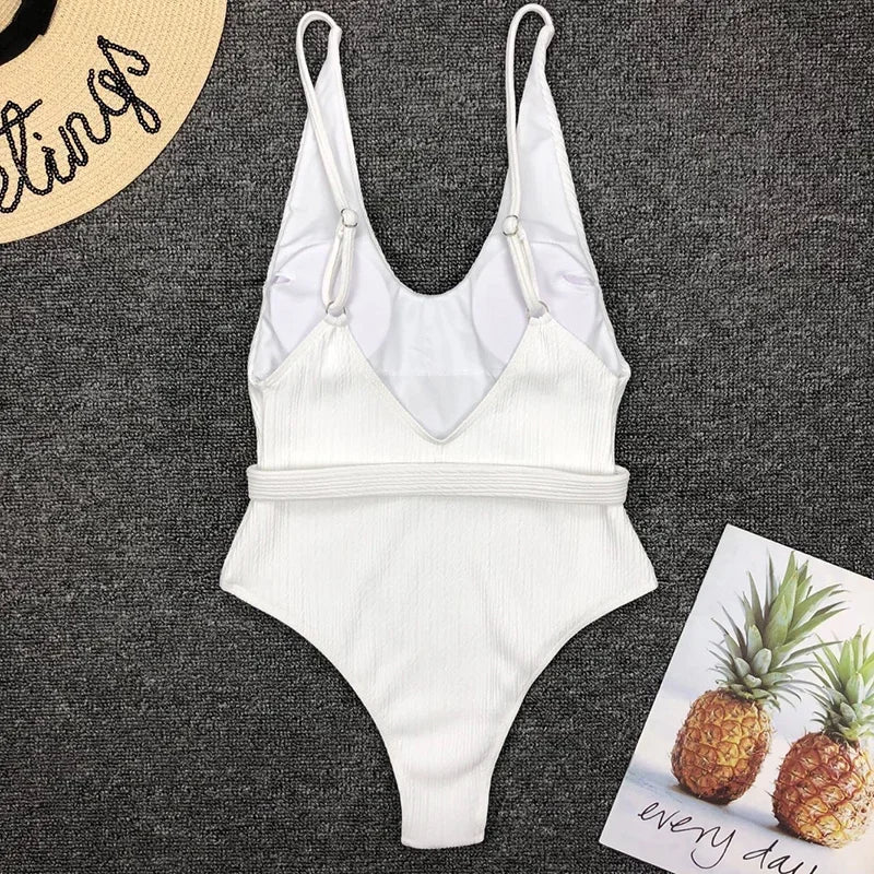 Swimwear - One Piece Swimsuit Women Swimwear Sexy White 2025 V Neck Bathing Suit Bodysuit Swimming Suits for Swimwear Beach Wear Monokini