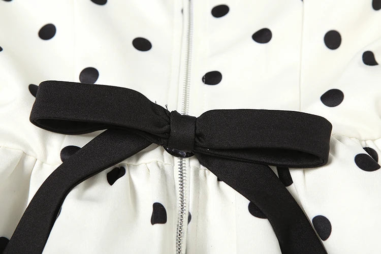 Fit and Flare Dresses - Dots Print Dress Women Chest Wrap Backless Bow Applique Ruffles Loose Hem 2025 Y2k Trend Streetwear Chic Mini Bodycon