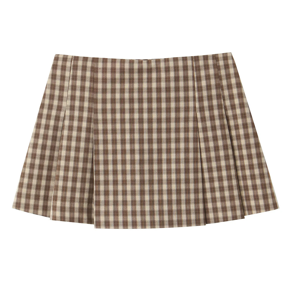Skirts set - TRAFZA Women 2 Piece Set Elegant Plaid O-Neck Single Breasted Pocket Decorate Vest Top+Chic Zipper Pleated Slim Mini Culottes