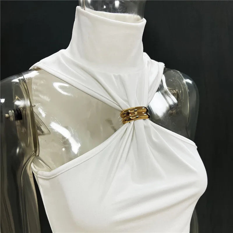 Halter Tops - Turtleneck Basic Knit Tank Tops Women Vest Pullovers Metal Ring Camisole Sleeveless Skinny Knitted Tops Y2K Cropped Top