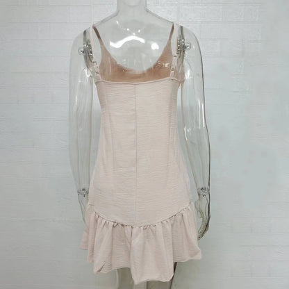 Cami Dresses - Fashion Dress Women Casual Loose Summer Non Strech Polyester Regular Short Dress Sleeveless Solid Color V-neck Suspender Women