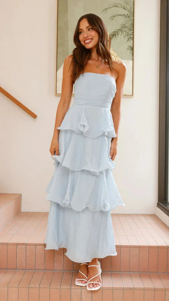 Elegant Dresses - Women's Elegant Tube Top Party Cake Dress Sexy Backless Fashion Solid Color Multi-layered Hem Banquet Dresses Vacation Vestidos