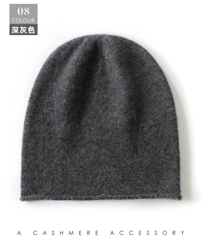 Hats - Unisex 100 Cashmere Hats Outdoor Casual Keep Warm Solid Color Cashmere Knitted Beanie Hat Women /Men Hedging Caps