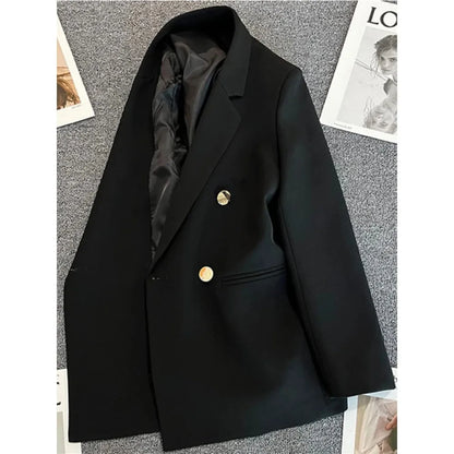 Blazers - Women Suit Blazer Elegant Coat 2025 Spring Autumn Fashion Korean Blazer Luxury Double Breasted Jacket Solid Ladies Tops Clothes