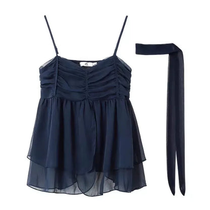 Camis - Mesh Camis Summer Off Shoulder Irregular Casual Hot Girls Camisoles Summer Solid Ruffles Sexy Vests Trendy Female Clothes Tops
