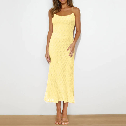 Casual Dresses - Women'S Fashion Casual Solid Color Skinny Tight Dresses Yellow White Sexy Elegant Evening Dresses 2024 New Long Dresses