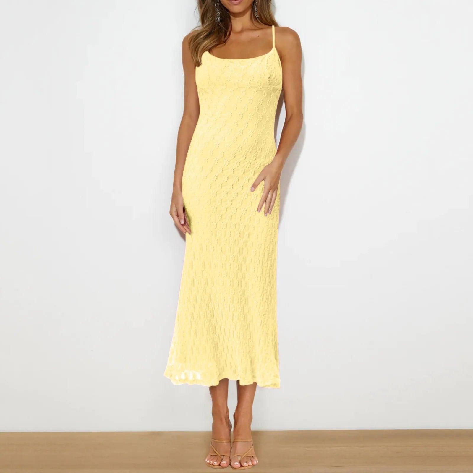 Casual Dresses - Women'S Fashion Casual Solid Color Skinny Tight Dresses Yellow White Sexy Elegant Evening Dresses 2024 New Long Dresses
