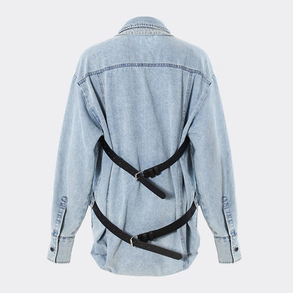 Denim Outfits - Loose Chic Jackets For Women Lapel Long Sleeve Streetwear Patchwork Pockets Coats Female Fashion Style New