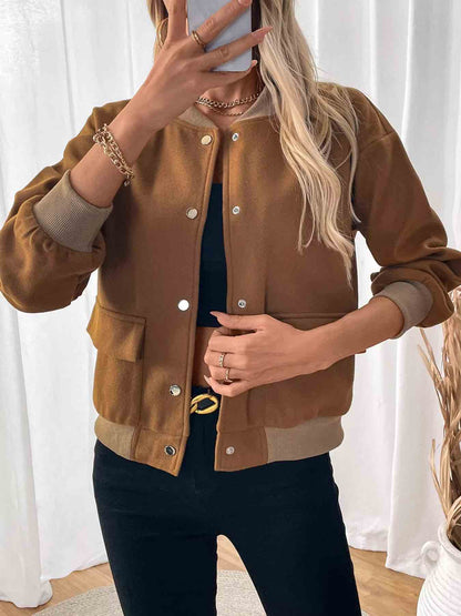 Jackets - Women's Fleece Bomber Jacket with Contrast Pocket