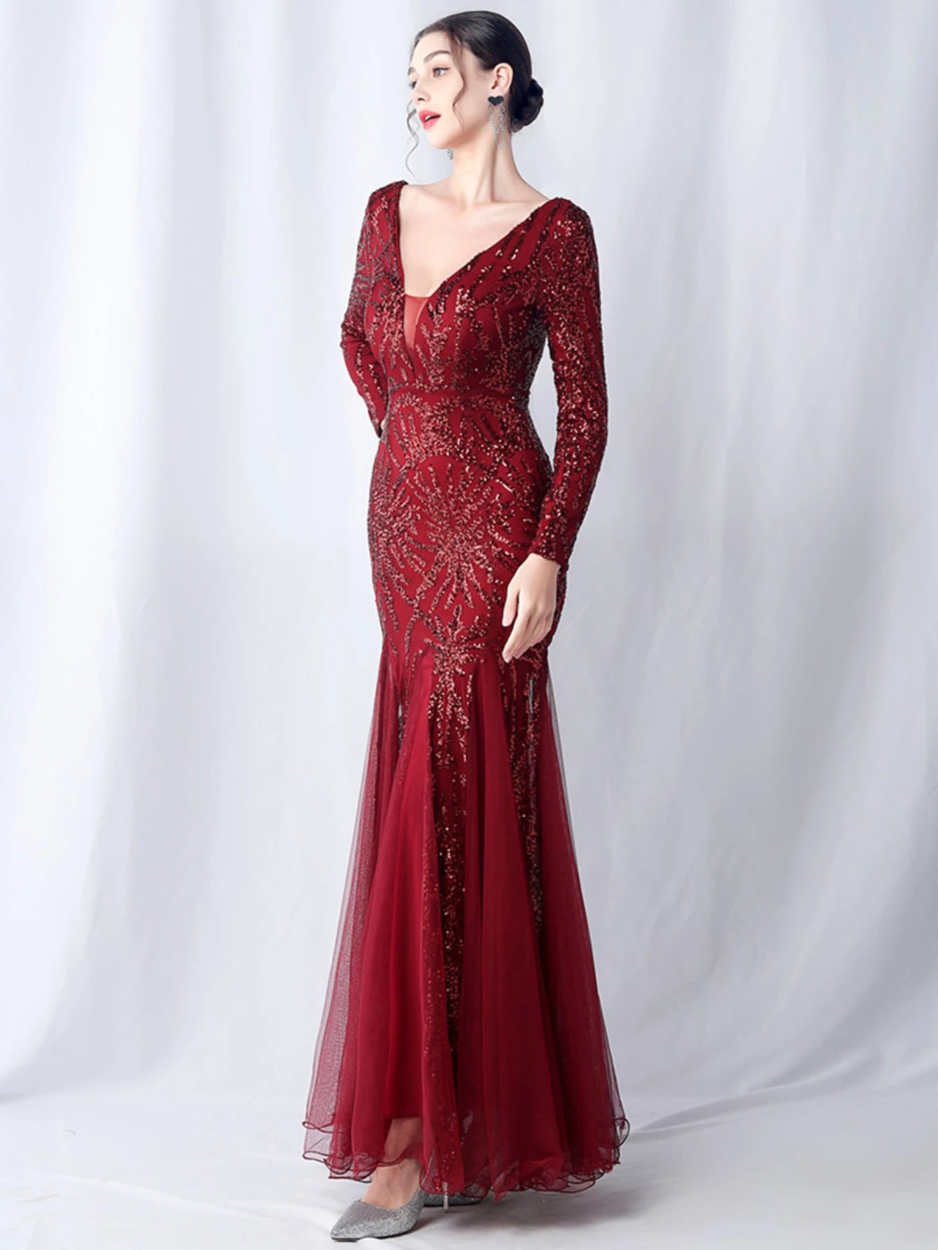 Sequin Dresses - Sexy backless maxi sequin summer dress women 2024 elegant luxury mesh wedding party dress long sleeve evening dresses vestidos