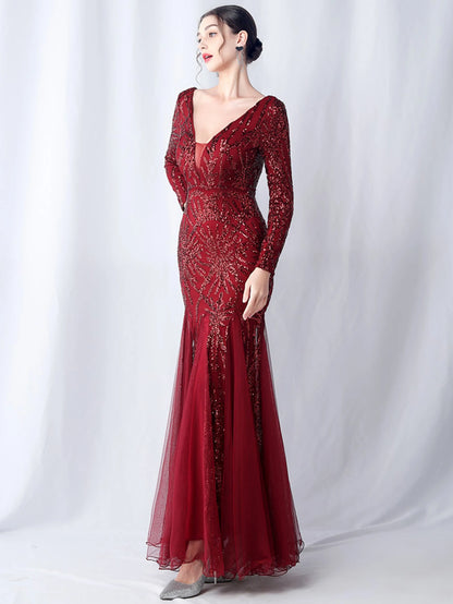 Sequin Dresses - Sexy backless maxi sequin summer dress women 2024 elegant luxury mesh wedding party dress long sleeve evening dresses vestidos