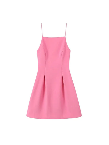 Casual Dresses - Sweet Romantic Chic Women Dress Solid Pink Pleated Sleeveless Mini Vestidos New Fashion 2025 Summer Vacation Date Dress