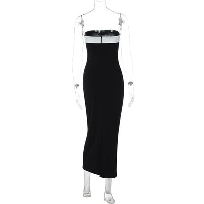 Tube Dresses - Off-shoulder Strapless Backless Sexy Maxi Dress For Women Patchwork Sleeveless High Waist Bodycon Split Long Dress