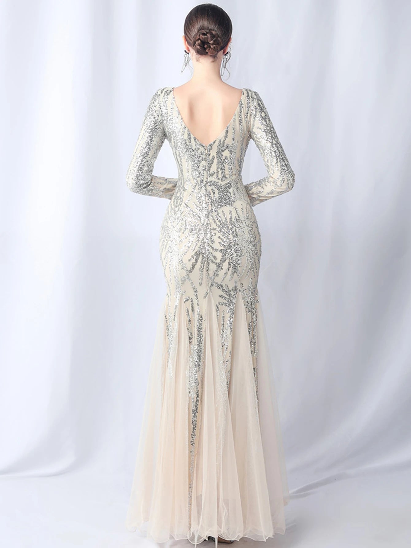 Sequin Dresses - Sexy backless maxi sequin summer dress women 2024 elegant luxury mesh wedding party dress long sleeve evening dresses vestidos