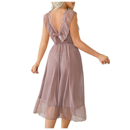  - Fashion Sexy Lace Underwear Pure Desire Wind Nightdress Chiffon Mesh Floral Edge Nightdress Women Pajama ночнушка женская