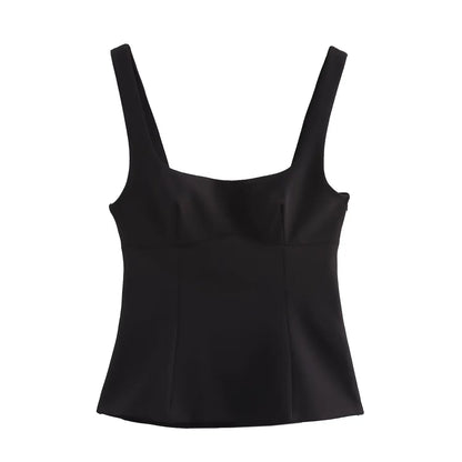 Blouses - Summer Women's Backless Bow Tops Sweet Square Neck Slim Tank Tops Solid Camisole Y2k Vests Short Top Woman Clothing