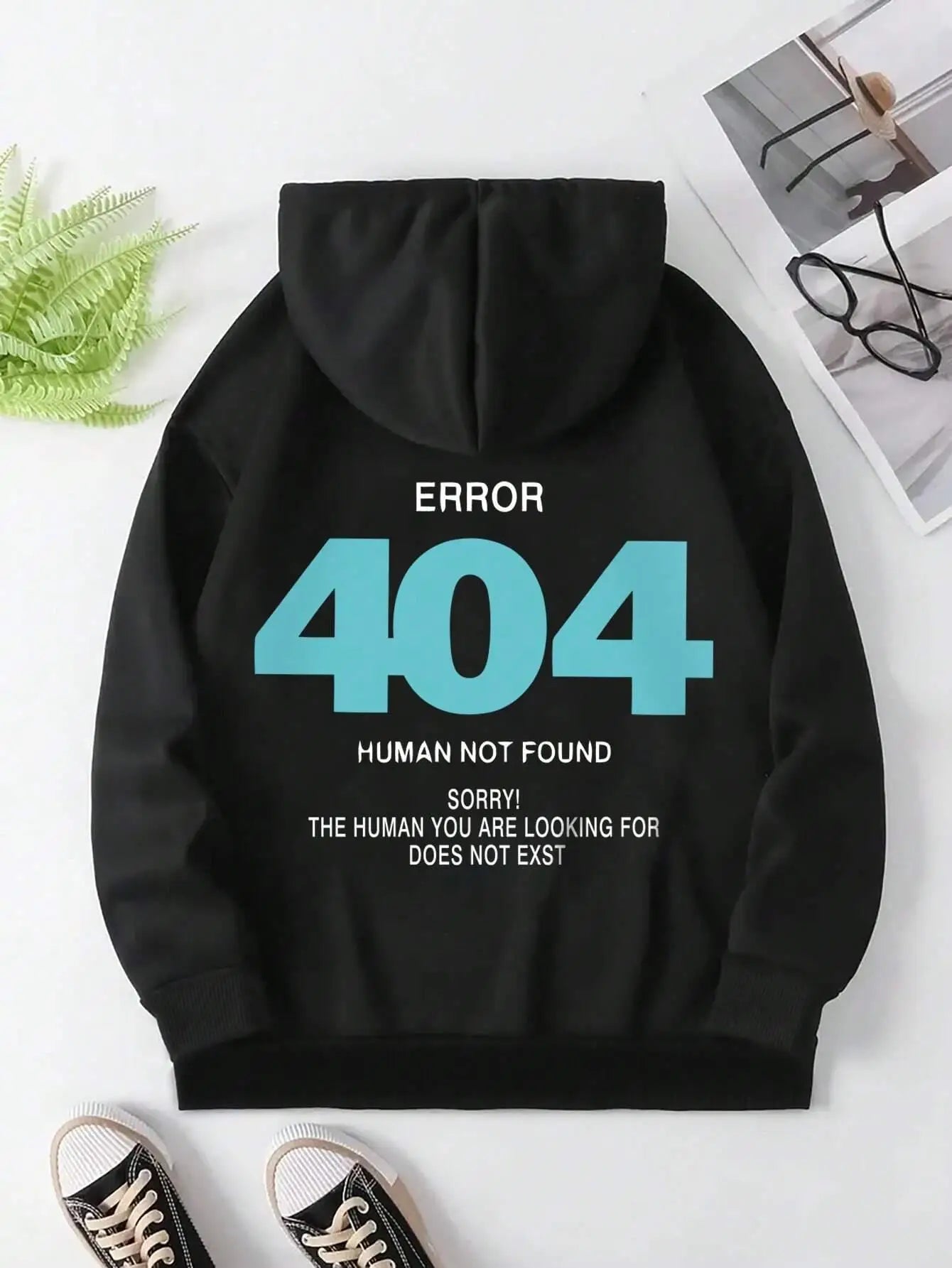 Hoodies - Women's Sweatshirts Error 404 Human Not Found sorry Prints Hoodies Fleece Long Sleeve Oversized Clothes Hip Hop Street Pullover