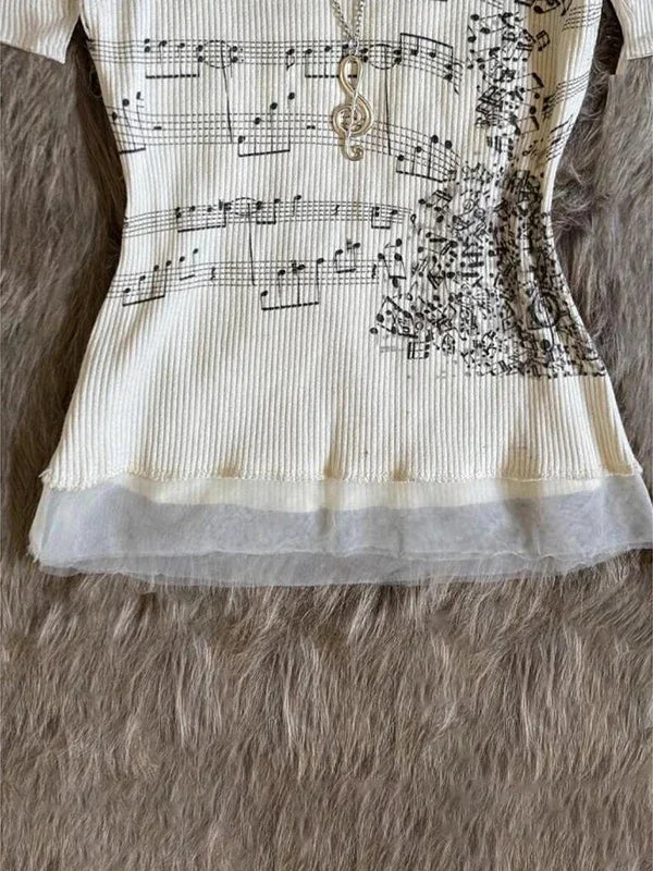 Off Shoulder Tops - Korean 2000s Punk Goth Girls Graphic Tops Off Shoulder Sexy Lace Cotton T Shirts Cute Music Pattern Y2K Sweet Women Crop Tops
