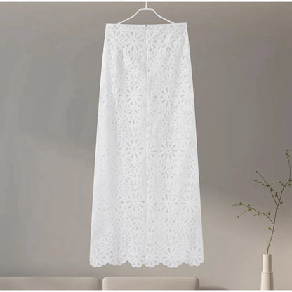 Matching Sets - Elegant See Through Crochet Top Women Set Hallow Out Flare Long Sleeve Top Slim Empire Hip Package Skirts 2025 Summer Lady Set