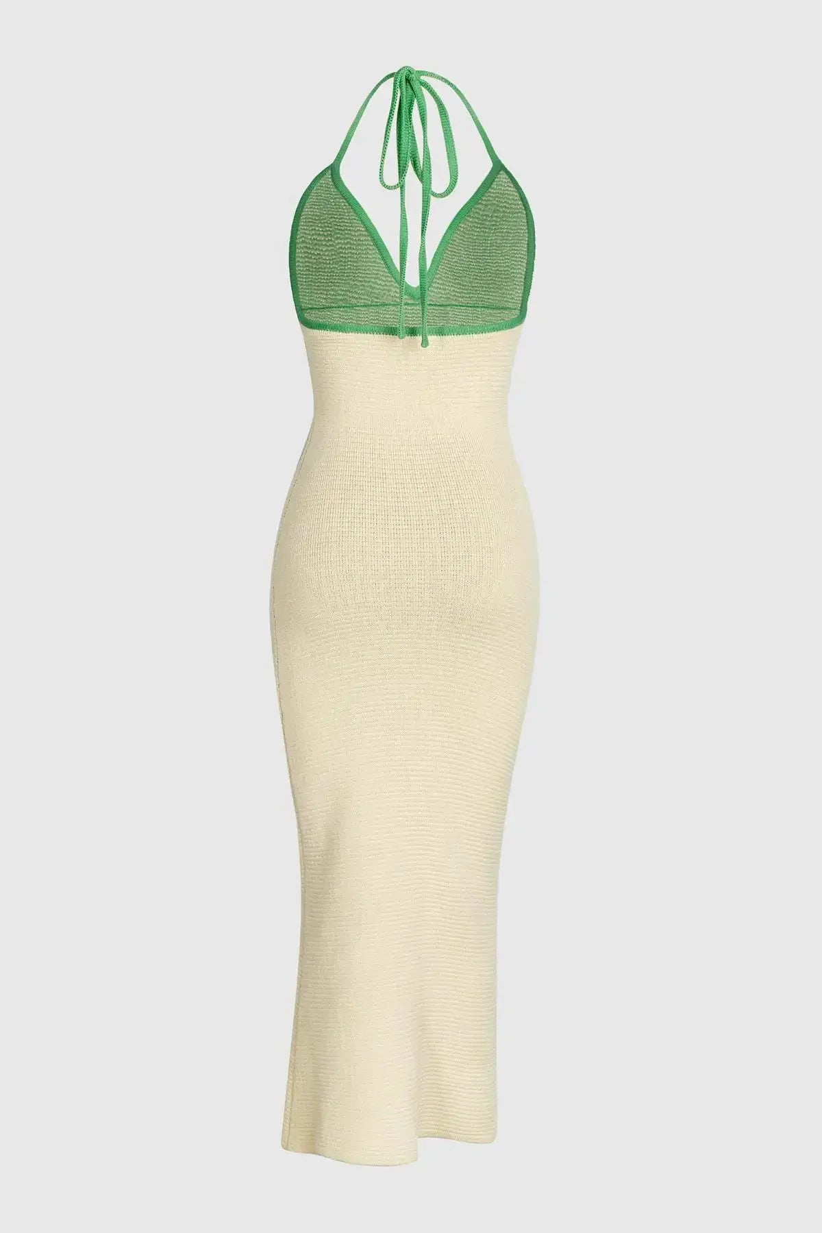 Vacation Dresses - 2024 Summer New Knitted Halterneck with Suspenders V-neck Sexy Backless Fashion Flower Print Slim Dress