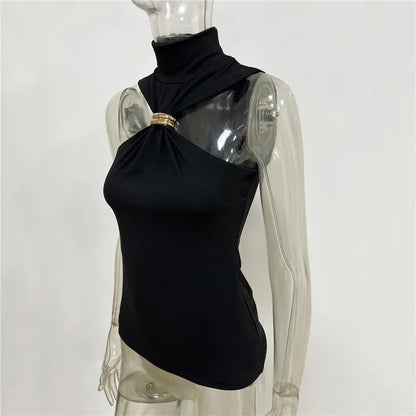 Halter Tops - Turtleneck Basic Knit Tank Tops Women Vest Pullovers Metal Ring Camisole Sleeveless Skinny Knitted Tops Y2K Cropped Top