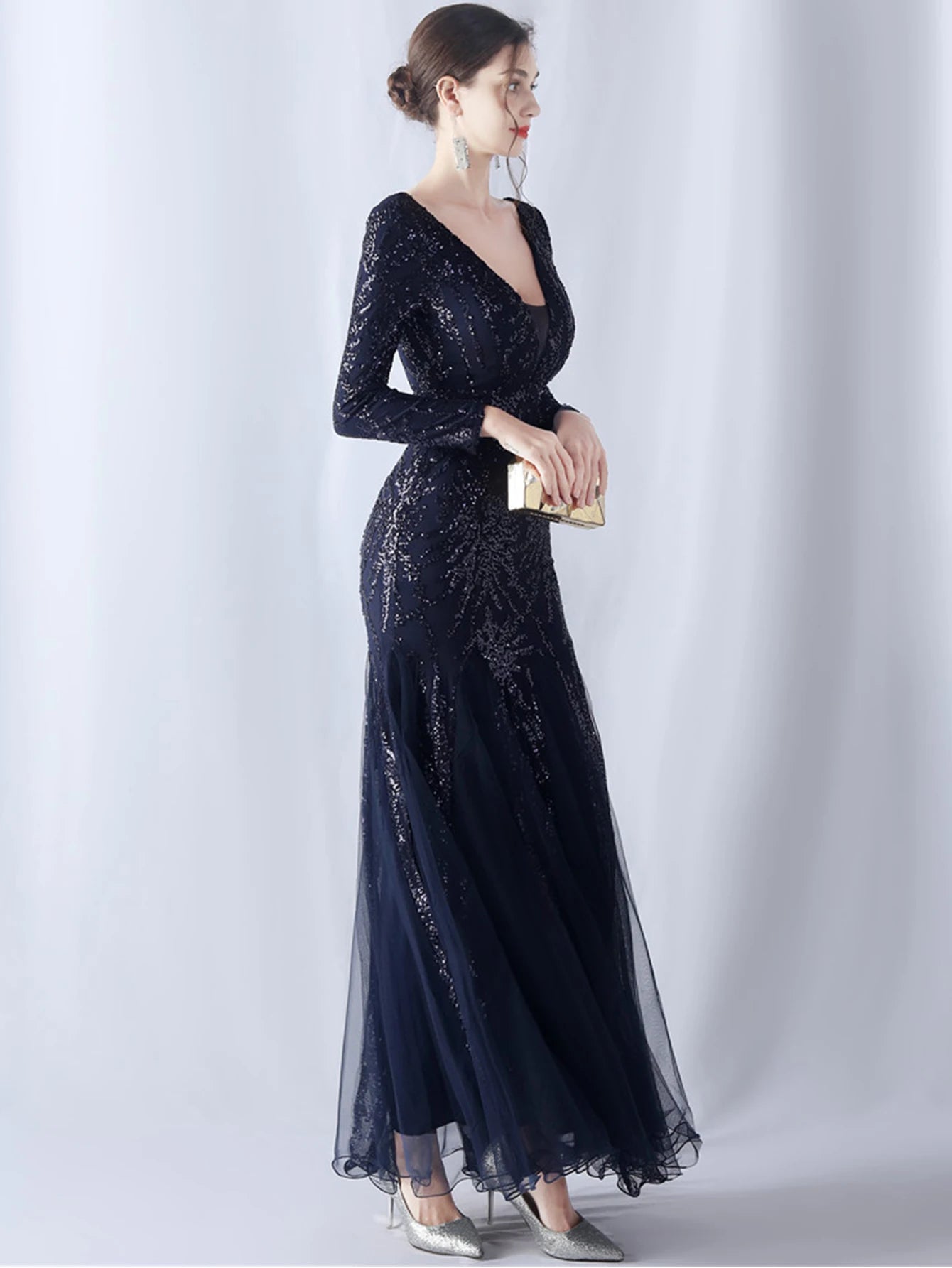 Sequin Dresses - Sexy backless maxi sequin summer dress women 2024 elegant luxury mesh wedding party dress long sleeve evening dresses vestidos