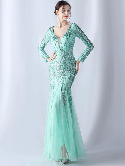 Sequin Dresses - Sexy backless maxi sequin summer dress women 2024 elegant luxury mesh wedding party dress long sleeve evening dresses vestidos