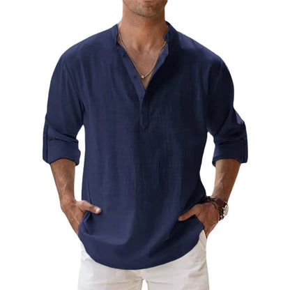 Men Shirts - New Cotton Linen Shirts for Men Casual Shirts Lightweight Long Sleeve Henley Beach Shirts Hawaiian T Shirts for Men