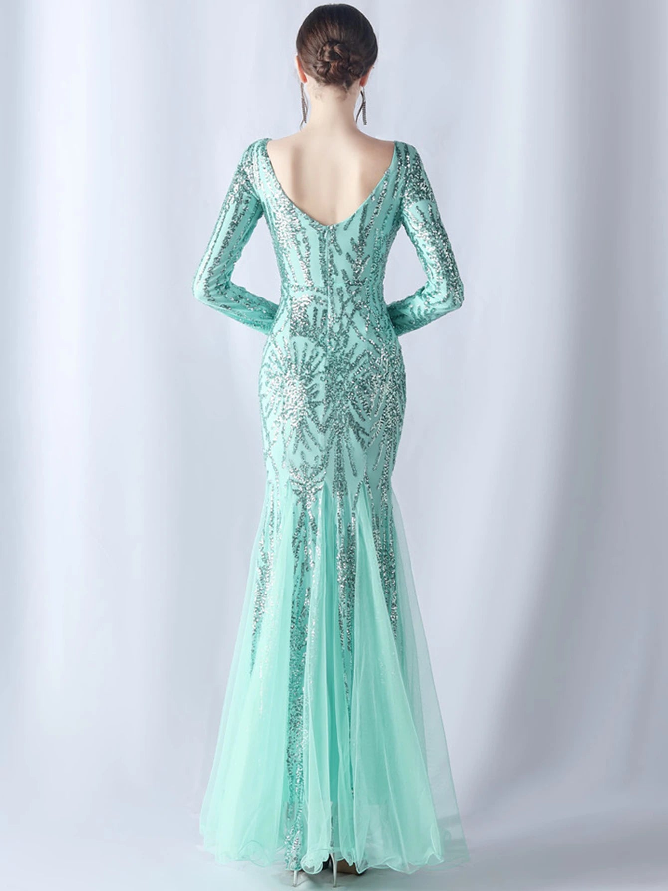 Sequin Dresses - Sexy backless maxi sequin summer dress women 2024 elegant luxury mesh wedding party dress long sleeve evening dresses vestidos