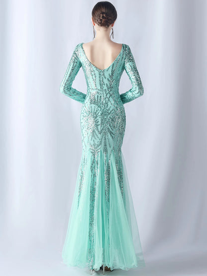 Sequin Dresses - Sexy backless maxi sequin summer dress women 2024 elegant luxury mesh wedding party dress long sleeve evening dresses vestidos