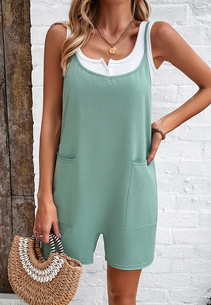 Overalls - Cute Spring Summer Women's Casual Solid Color Suspender Jumpsuit Sleeveless Loose Straight Overalls Elegant Clothing