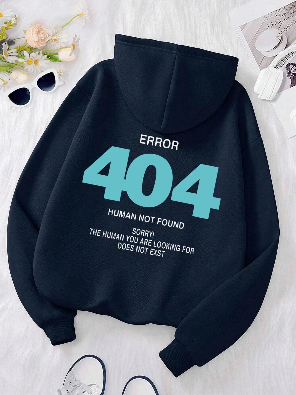 Hoodies - Women's Sweatshirts Error 404 Human Not Found sorry Prints Hoodies Fleece Long Sleeve Oversized Clothes Hip Hop Street Pullover