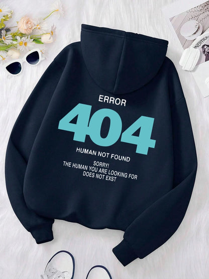 Hoodies - Women's Sweatshirts Error 404 Human Not Found sorry Prints Hoodies Fleece Long Sleeve Oversized Clothes Hip Hop Street Pullover