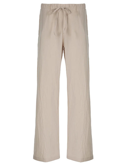 Pants - Sweetown Solid Loose Casual Boho Straight Leg Pants For Women Simple Lazy Comfortable Summer Vacation Trousers