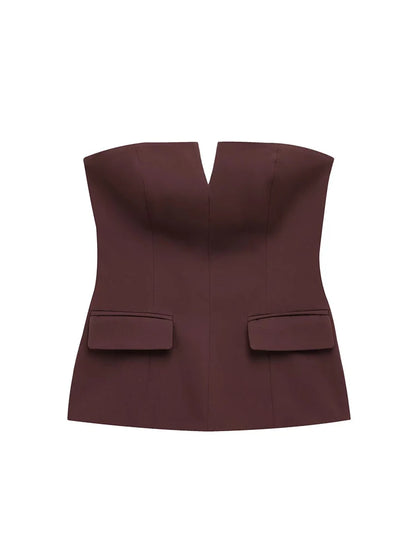 Strapless Tops - Spring Summer Women Strapless Crop 2025 Tops Basic Sleeveless Office Lady Tops Trend Street Classic Solid Tube Tops