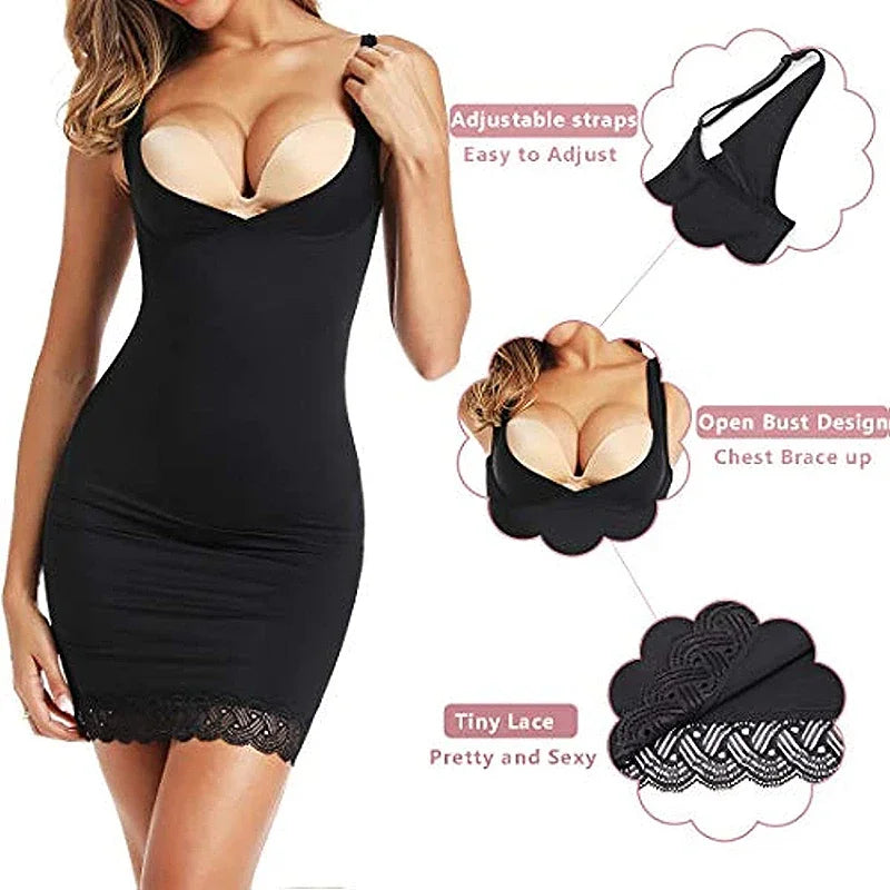 Shapers - Womens Full Slip Shapewear Dress Bodysuits Lingerie with Lace Firm Control Open Bust Waist Cinchers Body Shaper Dresses