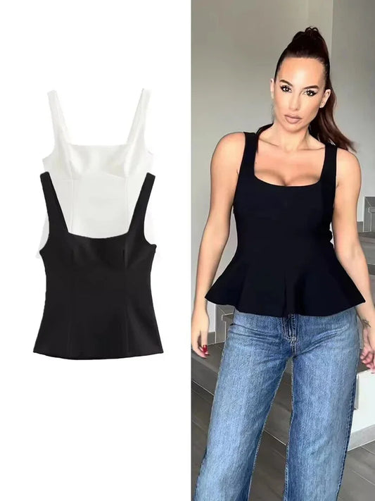 Blouses - Summer Women's Backless Bow Tops Sweet Square Neck Slim Tank Tops Solid Camisole Y2k Vests Short Top Woman Clothing