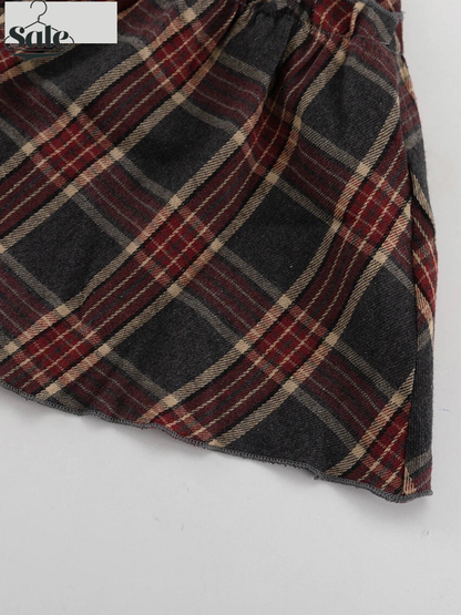 Fashion Loose Plaid 2 Piece Sets Women Outfit 2025 Elegant Long Sleeve Shirt With High Waist Mini Skirt Set Female