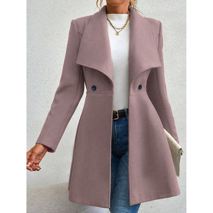 Trench Coats - Coats Winter Solid Color Long Sleeve Lapel Button-Up Work Coats New Year Red Valentine's Day Gift Outerwears